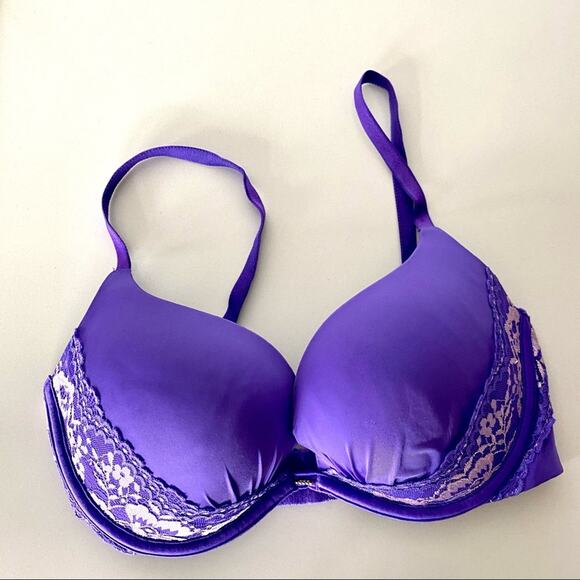 NEW VS VICTORIAS SECRET Purple Contrast Lace Bust Stripe Underwire Bra 32D - Picture 2 of 5